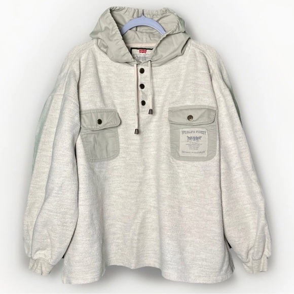 VERY RARE 1980’s-90’s Levi’s White Hoodie Pockets Size L Korea 95% Cotton